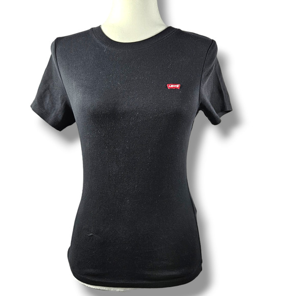 EUC Levi's Red Brand Logo Short Sleeve Rib Baby T-Shirt Sz. M Black - Picture 2 of 9